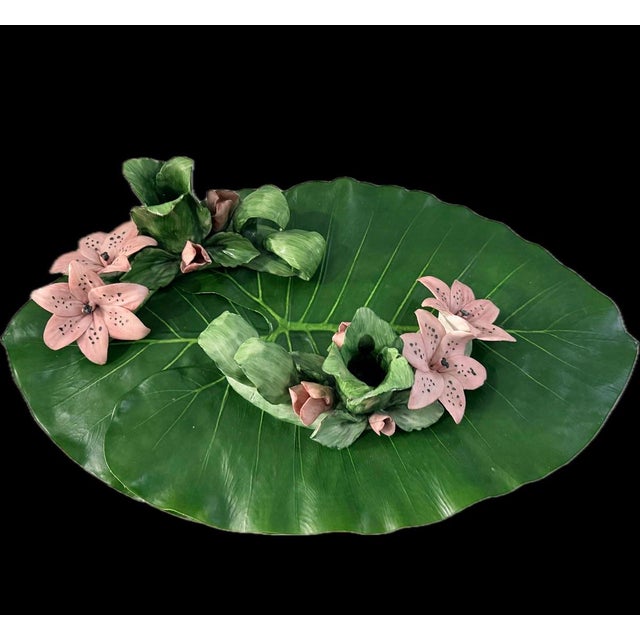 Italian Porcelain Flowers Sculpture Taper Candle Holders Signed Capodimonte - A Pair For Sale - Image 9 of 11