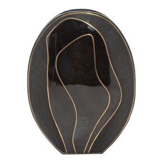 Modern Vase in Shagreen With Black Shell and Brass Details by R&y Augousti For Sale