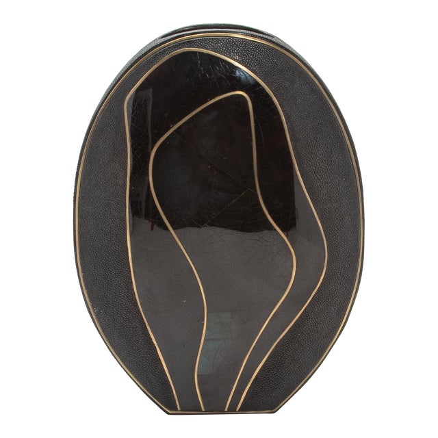 Modern Vase in Shagreen With Black Shell and Brass Details by R&y Augousti For Sale