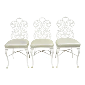 Mid 20th Century Vintage Art Nouveau Style Cast Aluminum Sunroom Patio Dining Chairs - Set of 3