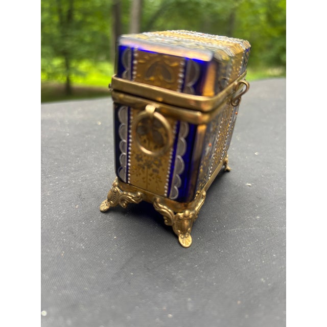 Late 19th Century Gilt and Enameled Cobalt Blue Trinket Box For Sale - Image 5 of 9