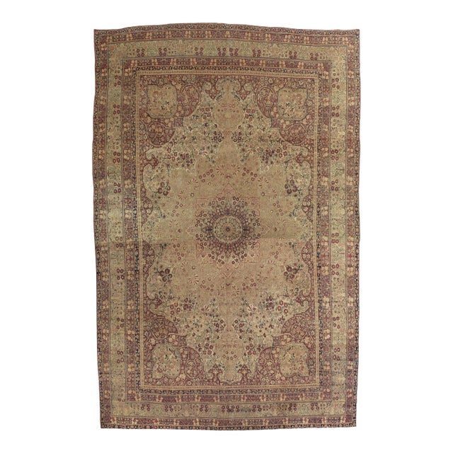 Antique Lavar Kerman Persian Oriental Jewel Blue, Gold & Navy Rug For Sale