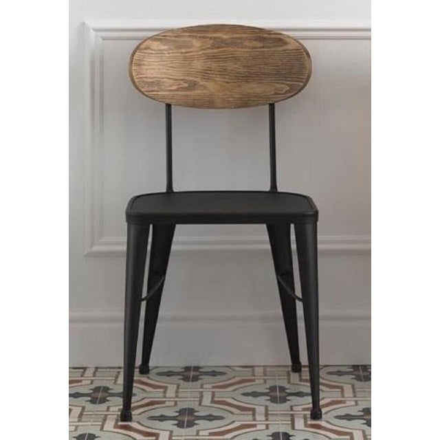 New Industrial Wrought Iron Shop Stool With Wooden Seat and Back For Sale - Image 4 of 11