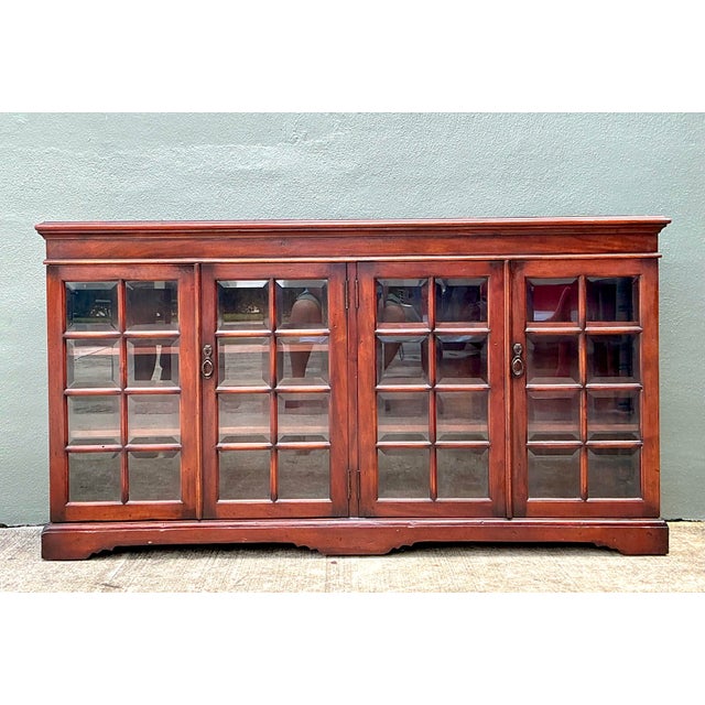 Wood Vintage Beveled Glass Library Cabinet For Sale - Image 7 of 12