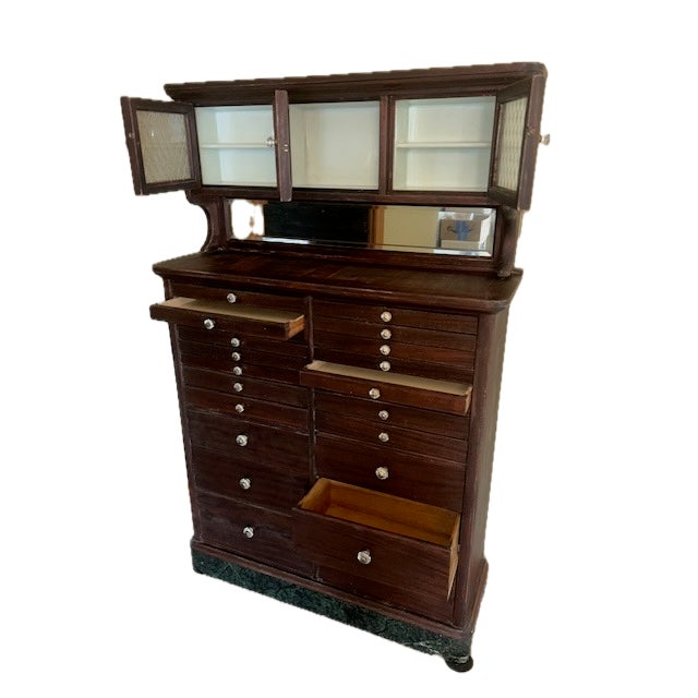Early 20th Century Antique Mahogany Dental Cabinet With Diamond Frosted Windows and Crystal Knobs For Sale - Image 5 of 7