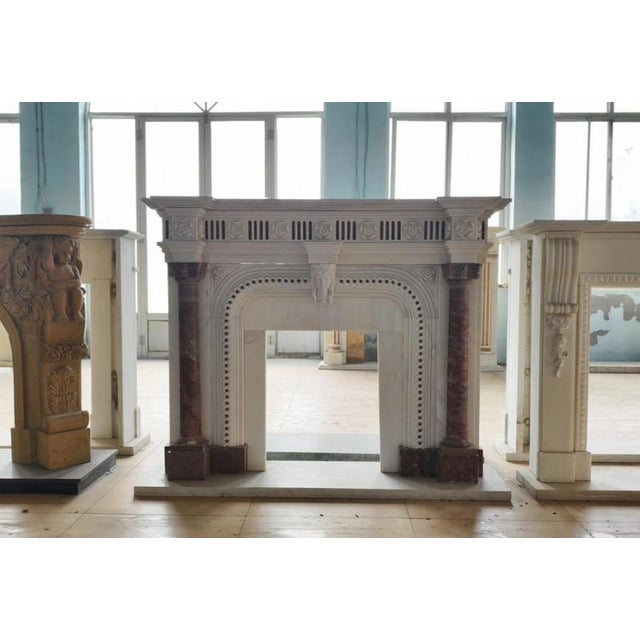 Striking Neoclassical Marble Fireplace Mantle with Red Marble Columns For Sale - Image 5 of 6