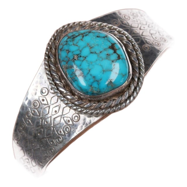 6 1/8" Vintage Native American silver spiderweb turquoise McM For Sale