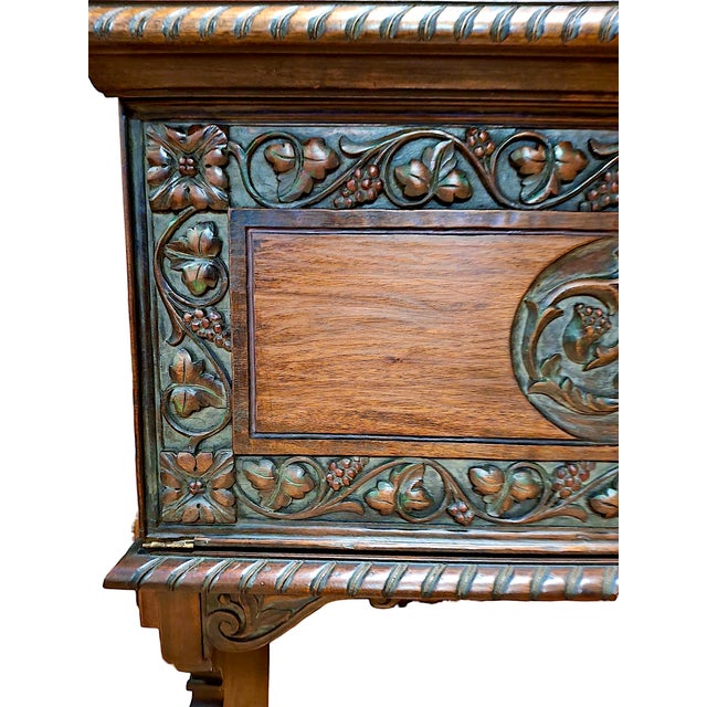 Traditional Spanish Renaissance Revival Carved Walnut Vargueno-Style Writing Desk For Sale - Image 3 of 13
