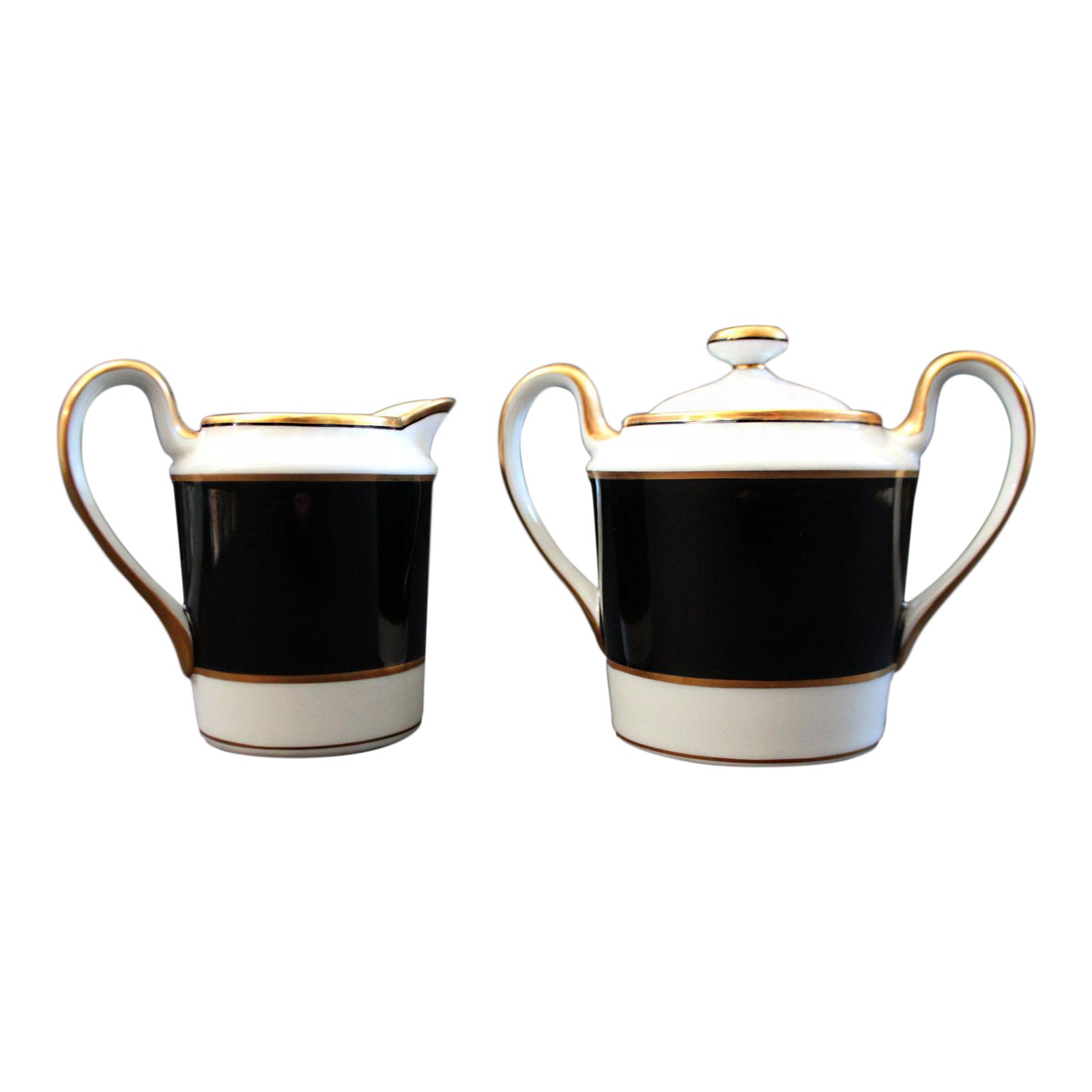 Renaissance Black On White Sugar Bowl Creamer Set By Fitz