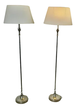 Vintage Silver Floor Lamps with Shades, 1970, Set of 2