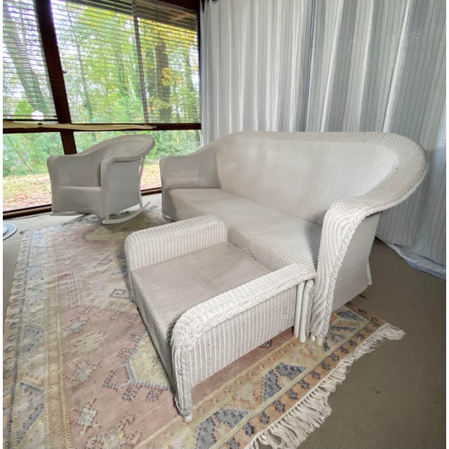 Vintage Lloyd Looms - 3 Piece Wicker Set: Sofa, Rocking Chair, Foot Stool/Side Table, 3 Pieces For Sale - Image 13 of 17