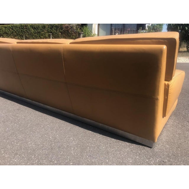 Metal Leather and Brushed Steel Sofa attributed to Jacques Charpentier for Roche Bobois, 1970s For Sale - Image 7 of 12