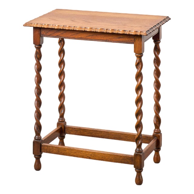 Antique English Rectangle Honey Oak Scalloped Edge Barley Twist Table For Sale