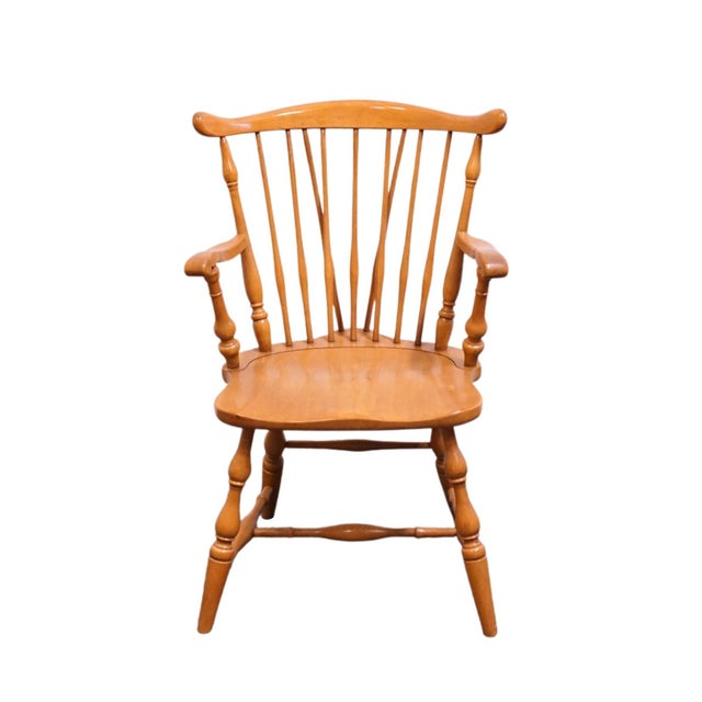 American Pennsylvania House Solid Hard Rock Maple Colonial Early American Fiddleback Duxbury Windsor Dining Arm Chair 1059-110a For Sale - Image 3 of 12