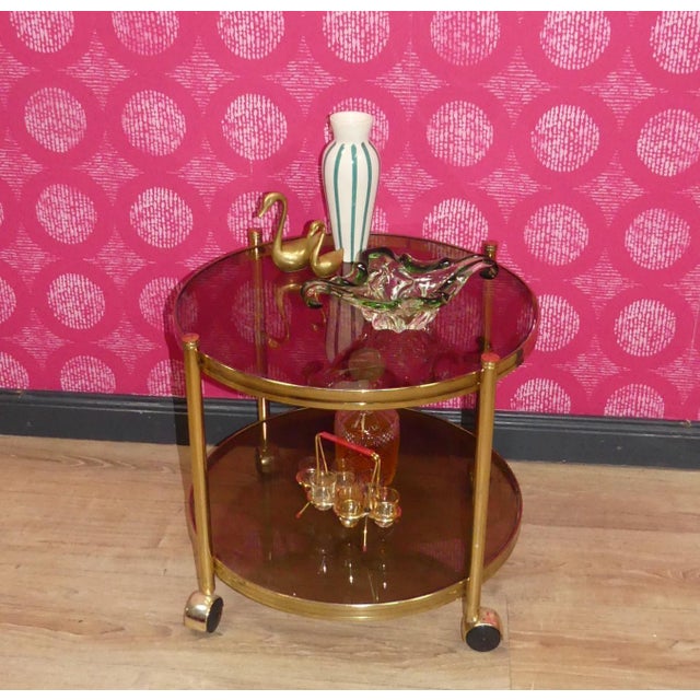 Hollywood Regency Brass & Glass Tea Cart For Sale - Image 9 of 10