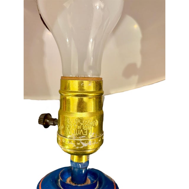 Vintage Mid-Century Modern Toleware Lamp Blue & Red Design Laboratory Portable For Sale In Detroit - Image 6 of 6