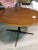 Basic round mahogany flat iron dining table in mahogany. Denmark 50s.