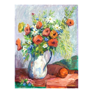 "Spring Flowers" Colorful Vintage Floral Still Life by Caradoc Rees For Sale