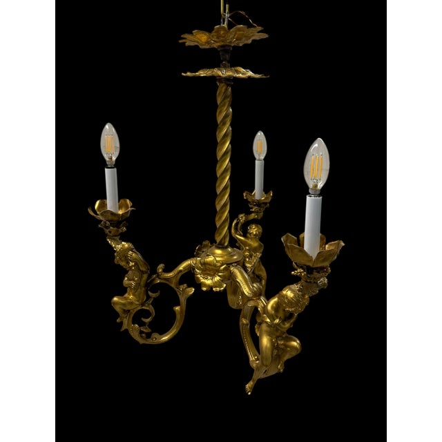 Rococo 19th Century French Gilt Bronze Three-Light Chandelier by Marchand For Sale - Image 3 of 9