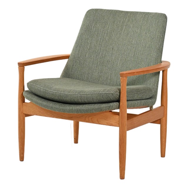 Scandinavian Armchair in Oak and Sage Green Wool, 1950s For Sale