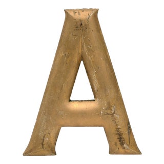 1910s Vintage Wood Gold Letter A For Sale