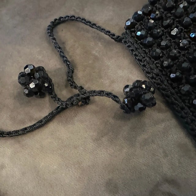 1930s Woven Jet-Black Faceted Crystals Italian Multi-Strand Necklace For Sale - Image 17 of 18