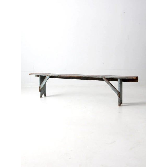 Late 19th Century Antique Primitive Painted Blue Bench For Sale - Image 5 of 12