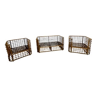 Bamboo Rattan Lounge Chairs & Loveseat After Henry Olko - Set of 3 For Sale