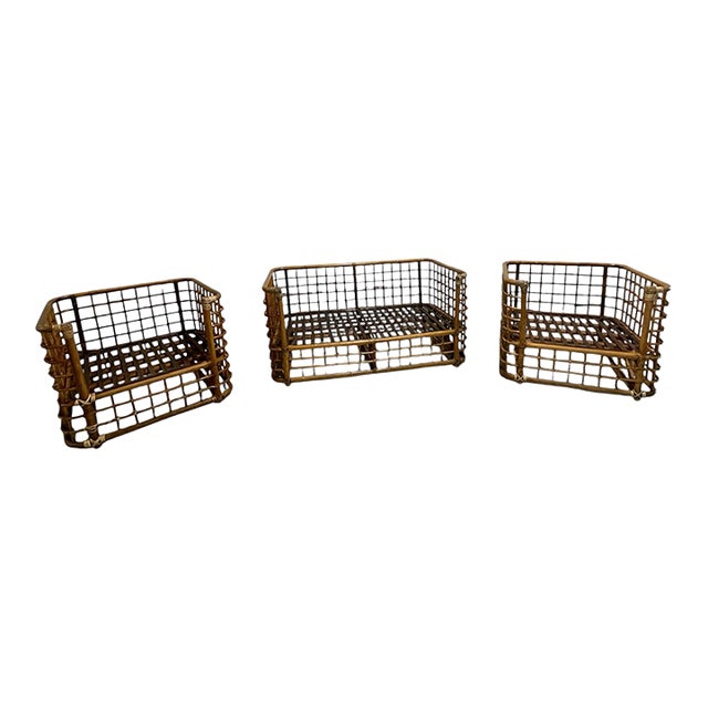Bamboo Rattan Lounge Chairs & Loveseat After Henry Olko - Set of 3 For Sale