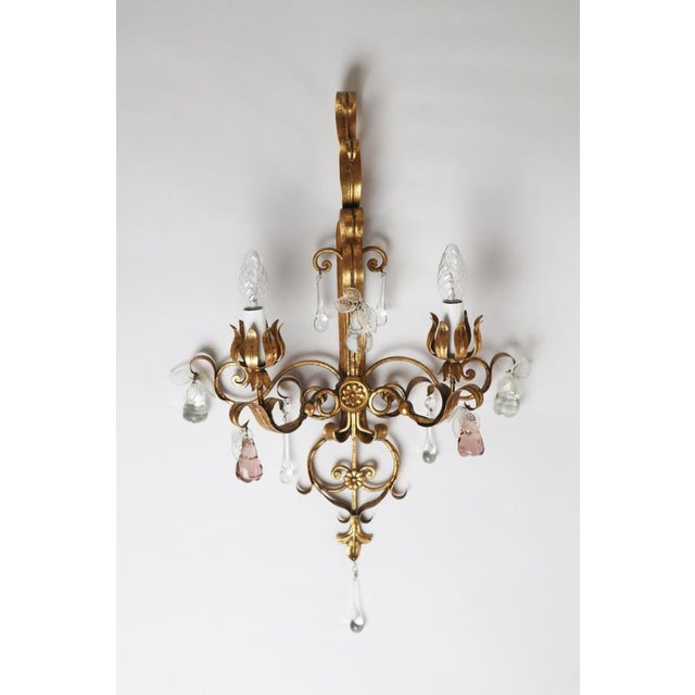 Golden Wall Lights with Pink Glass Fruit from Palwa, 1960s For Sale - Image 9 of 18