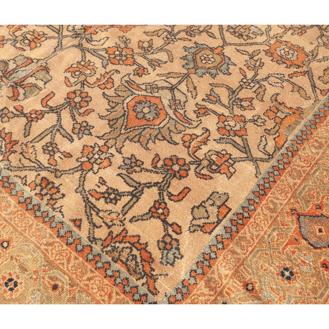 Textile Antique Persian Sultanabad Botanic Orange Tan Hand Knotted Wool Rug For Sale - Image 7 of 9