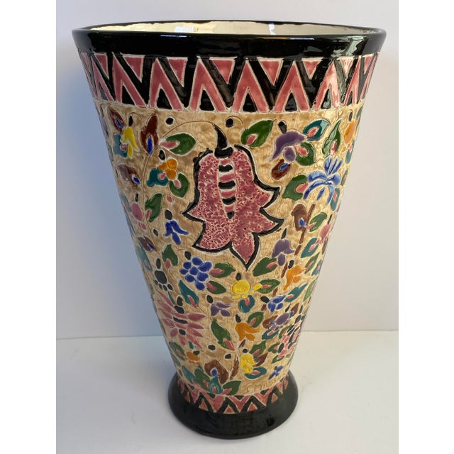 Jerome Massier French Art Nouveau Hand-Painted Ceramic Floral Vase Signed Jérôme Massier For Sale - Image 4 of 7