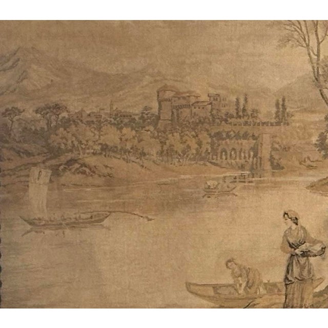 Textile Antique François Boucher Large Wide Country French Tapestry Forest Wagon Boats Castle 1890, Trimmed in Flat Braid For Sale - Image 7 of 8