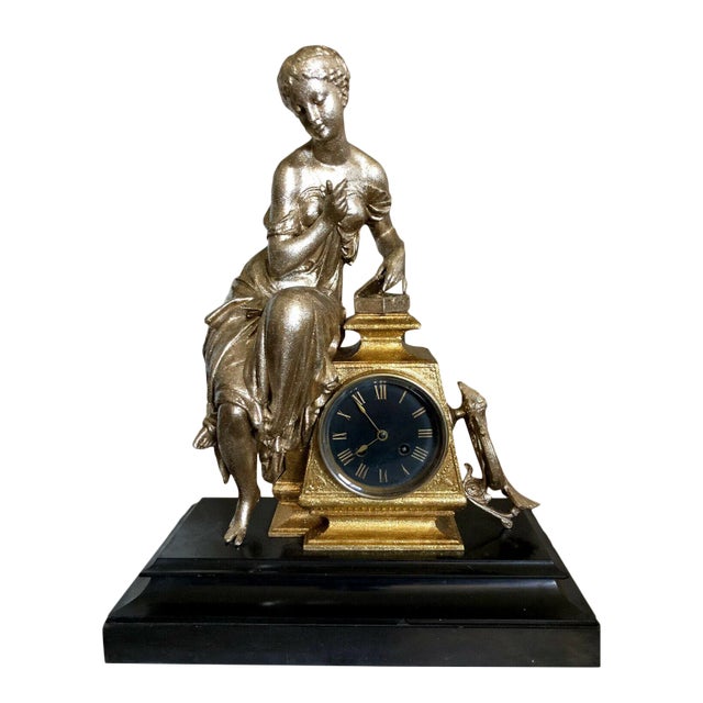 Antique French Figural Mantel Clock With Pandora For Sale