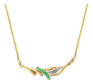 Half Carat Emerald & Diamond Necklace with Wheat Chain