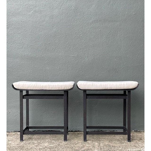 Late 20th Century Vintage Modernist Metal Frame Stools - A Pair For Sale - Image 5 of 12