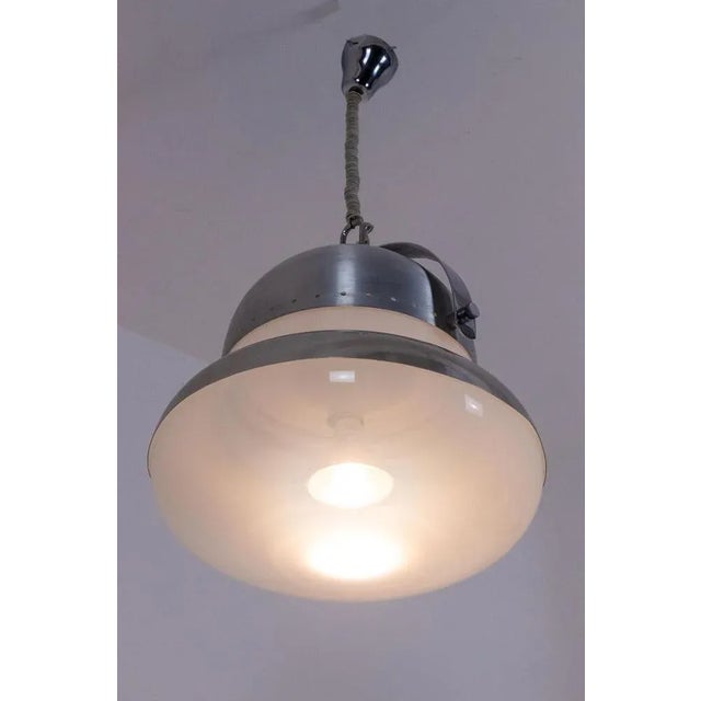 Industrial Style Pendant Light in Brushed and Opaline Metal, 1970s For Sale - Image 4 of 13