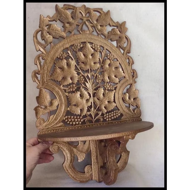 Gold Antique Hand Carved Wood Shelf With Leaf Motif, Victorian, Cottage For Sale - Image 8 of 9