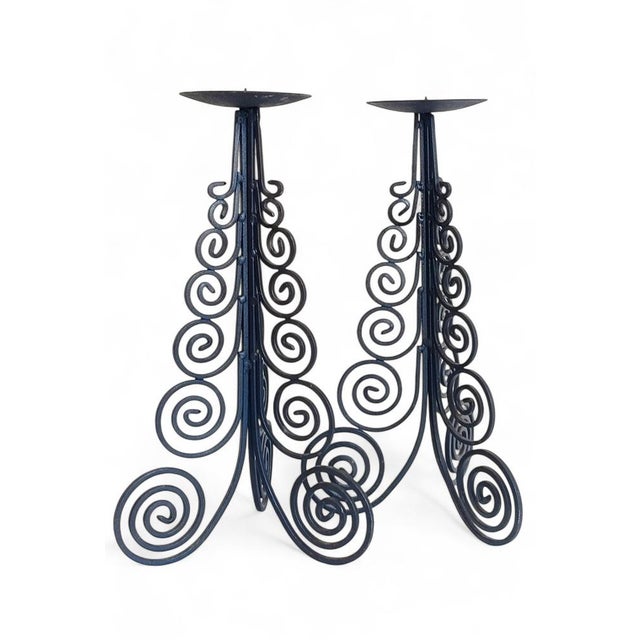 Black Large Spanish Cortijo Style Black Forged Iron Candelabras, Spain, 1970s, Set of 2 For Sale - Image 8 of 18