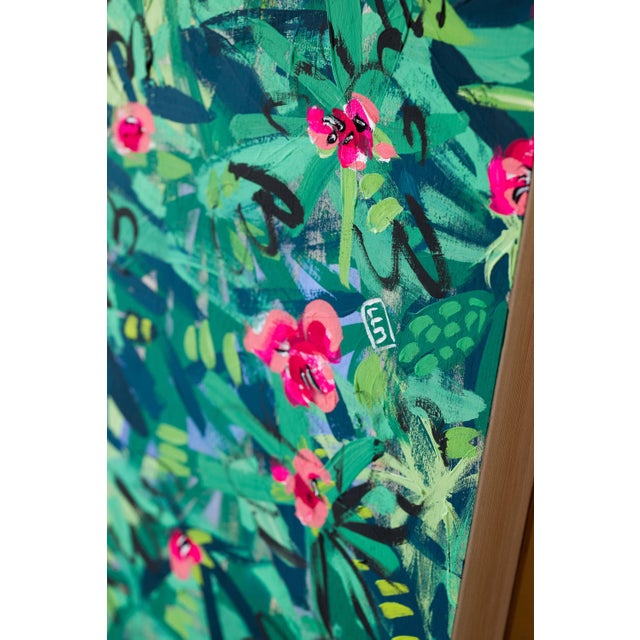 Rhododendron Hedge Modernist Painting in Pink and Green For Sale In San Francisco - Image 6 of 6