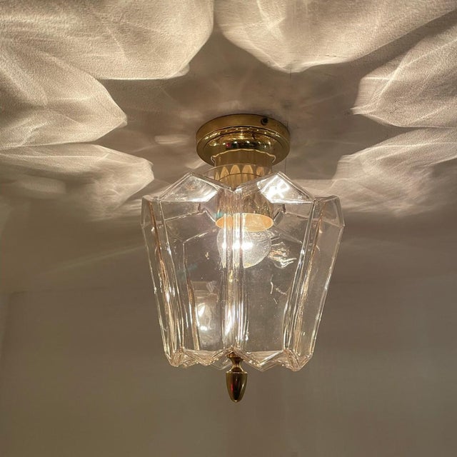 Flower Shaped Flush Mount in Clear Glass and Brass from Limburg, 1970 For Sale - Image 15 of 16