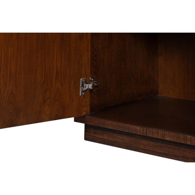 Contemporary Parquet Sideboard, 86" - Warm Brown Walnut with Square Brass-Tone Pulls For Sale In Raleigh - Image 6 of 12