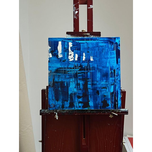 Blue Gerhard Diptych Abstract Expressionism Acrylic Painting by Shabs Beigh For Sale - Image 8 of 10