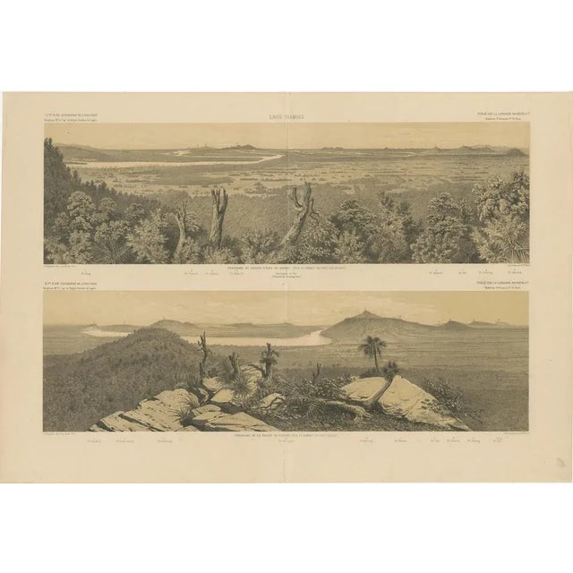 Antique print titled 'Laos Siamois'. Two views on one sheet titled 'Panorama du groupe d'Iles de Khong' and 'Panorama de...