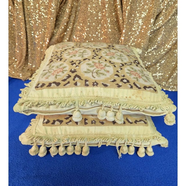 Artisanal Floral Needlepoint Accent Pillows With Ornate Tassels-Set of 2 For Sale - Image 13 of 18