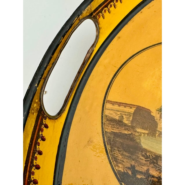 Large Antique French Empire Yellow Oval Tole Tray - Early 19th-Century For Sale In Palm Springs - Image 6 of 16