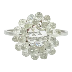 Briolette & Rose Cut Diamond Floral Cluster Ring in 18k White Gold Size 7.5