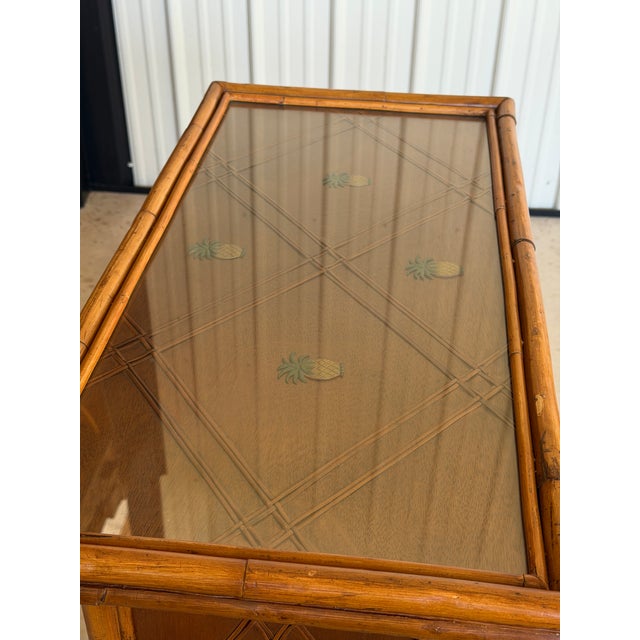 Palecek Vintage Coastal Faux Bamboo Cabinet by Palecek With Pineapple Motif Doors For Sale - Image 4 of 12
