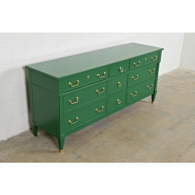 Heritage Heritage French Regency Louis XVI Green Lacquered Dresser or Credenza, Newly Refinished For Sale - Image 4 of 13