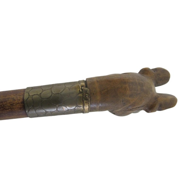 Wood Victorian Bulldog Dog Head With Realistic Eyes Carved Wood Walking Stick Cane For Sale - Image 7 of 12